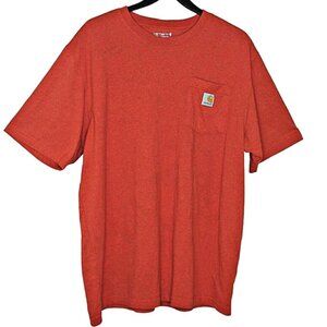 Carhartt Mens Large Tall Loose Fit T-Shirt Bright Orange Crew Neck Pocket Work